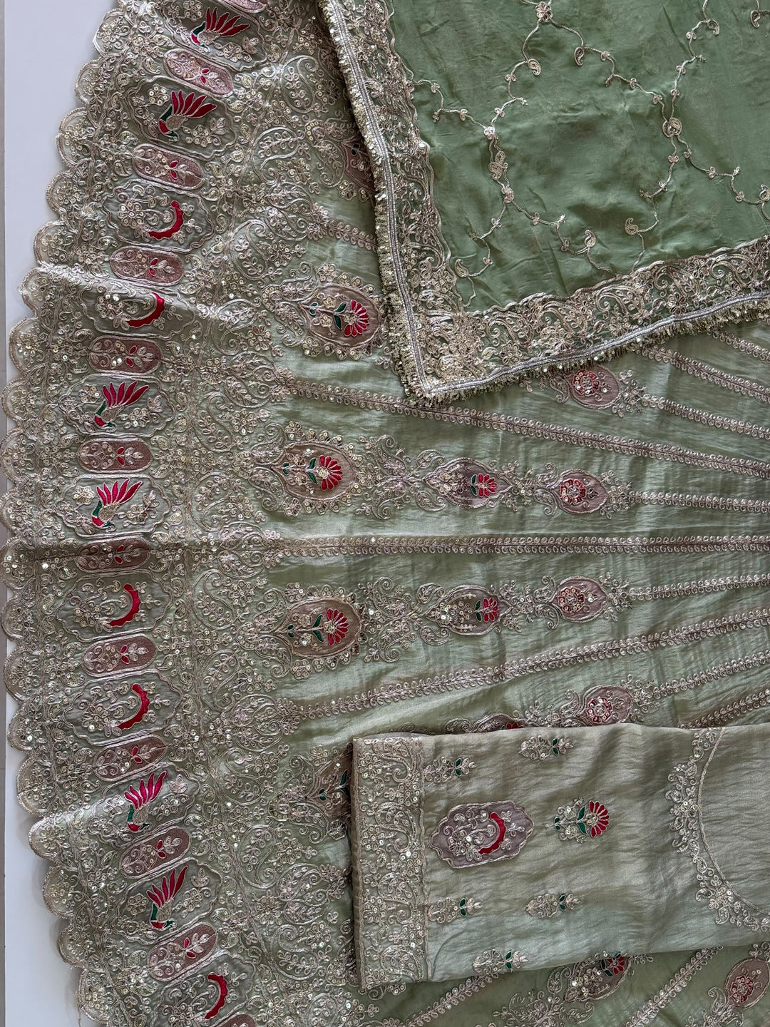 4-Meter Flare Vintage Rajasthani Gabana Tissue Silk Rajputi Poshak for Women-92038