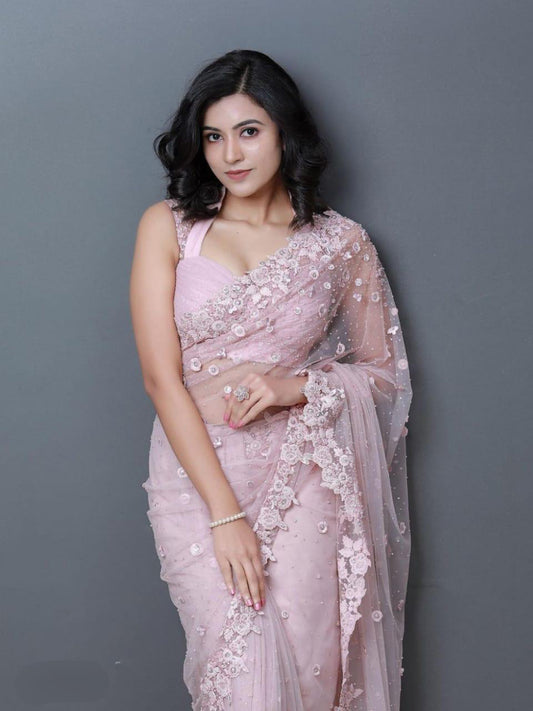 Heavy Organza Silk Saree with beautiful ton to ton embroidery work and designer cut work allover border of sarees