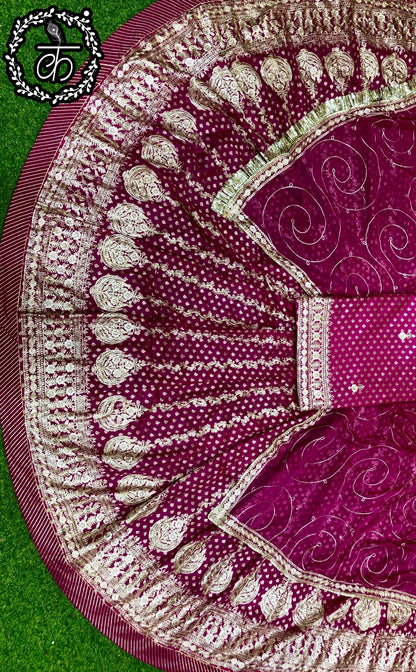 28 Kali Full Gher Soft Banarsi Wedding Sangeet Fancy Zari Work Rajputi Poshak In Purple Colour-81171