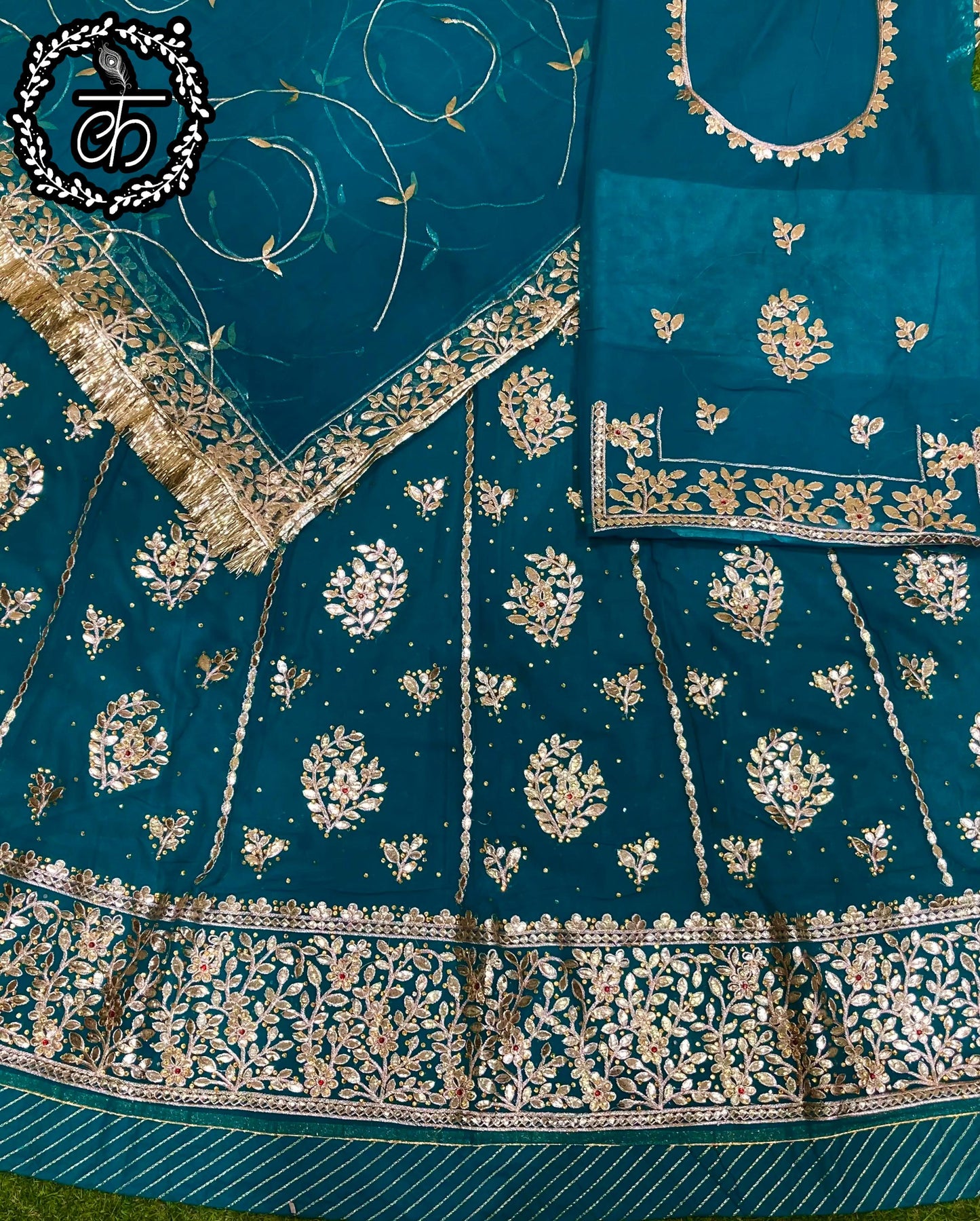 Half Pure Wedding Sangeet Fancy Gotta patti Rajputi Poshak In Blue Colour-81159