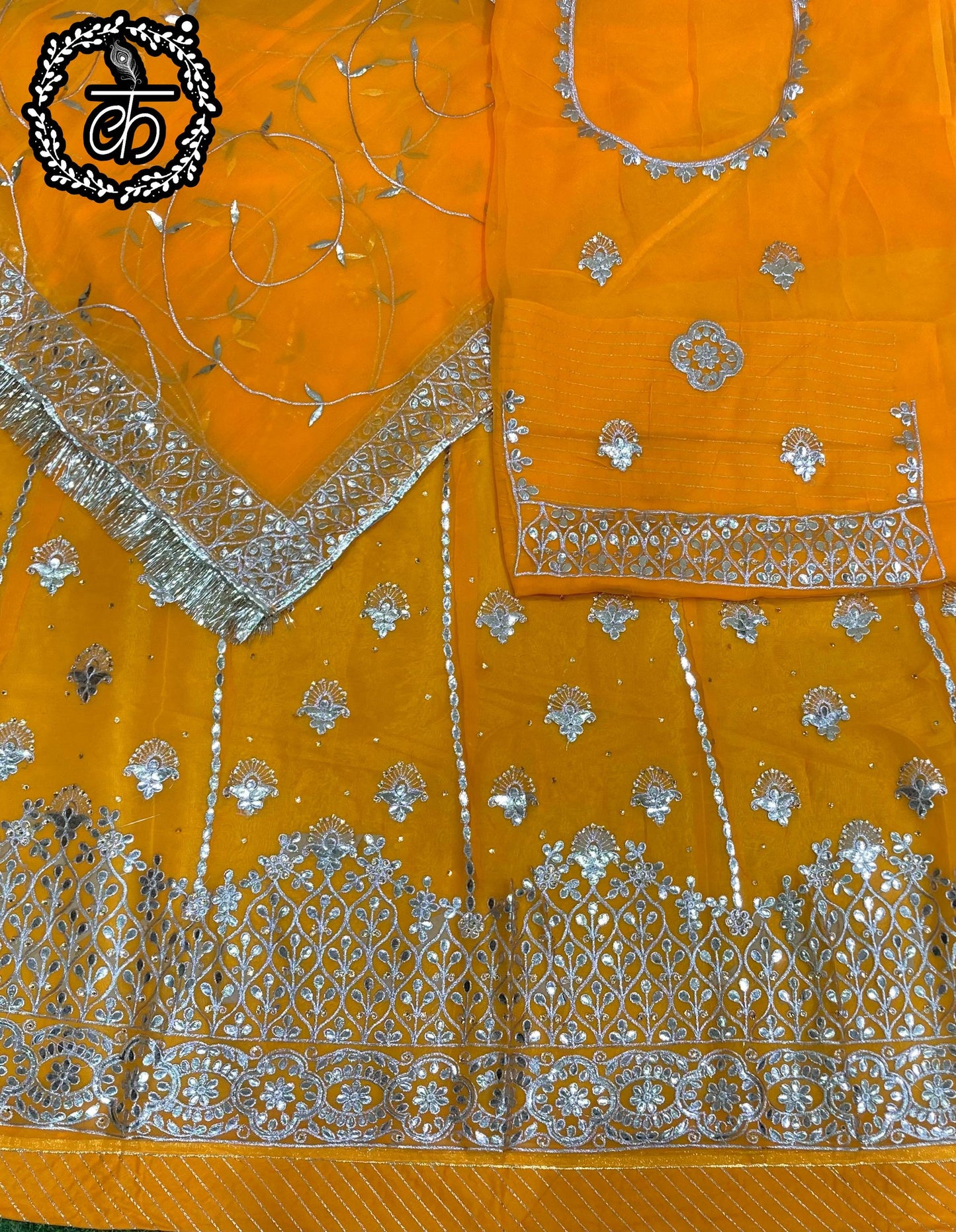 Half Pure Wedding Sangeet Fancy Gotta patti Rajputi Poshak In Yellow Colour-81161