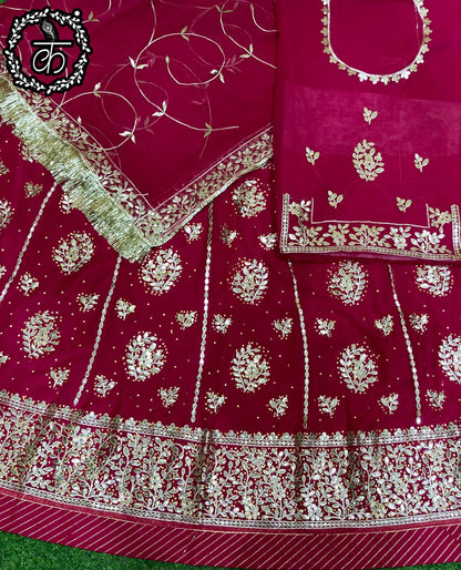 Half Pure Wedding Sangeet Fancy Gotta patti Rajputi Poshak In Pink Colour-81162