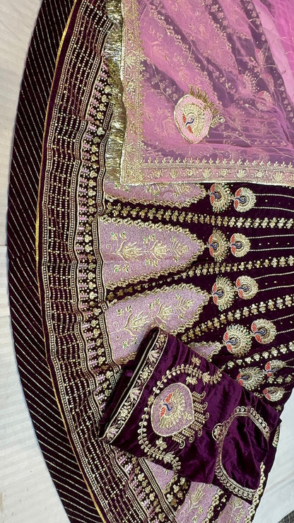 Velvet Humrahi Pure Wedding Sangeet Codding Jari work Rajputi Poshak In Purple Colour