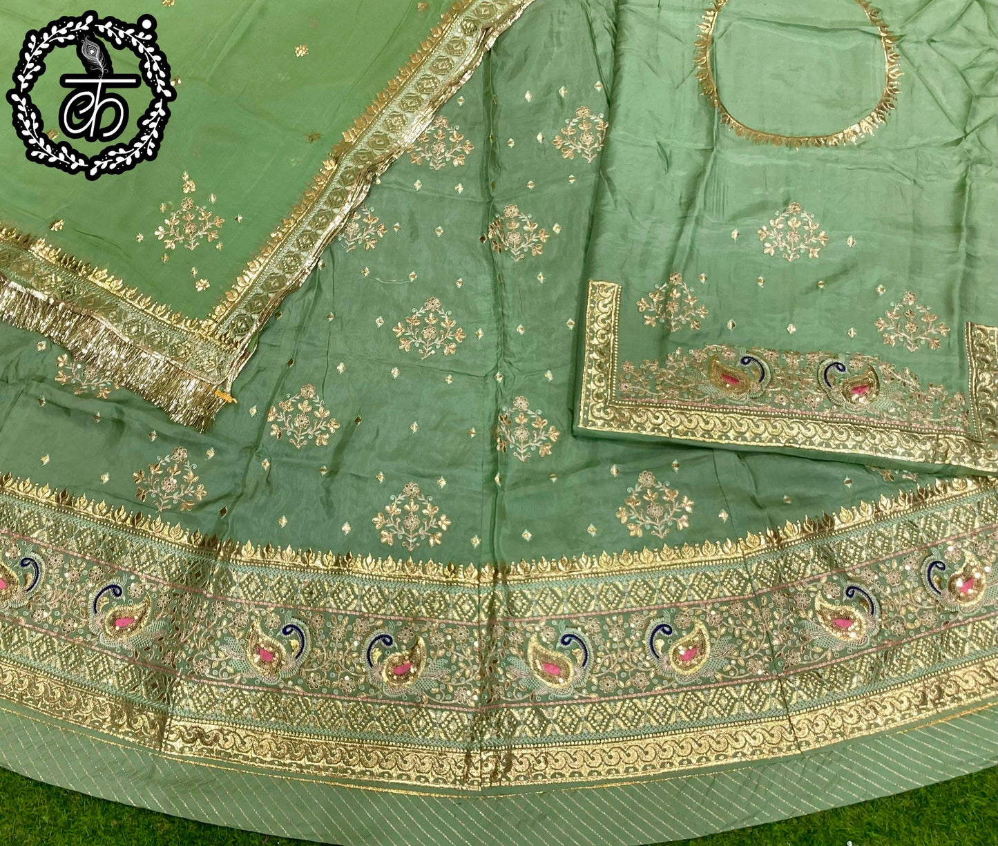 Upada Silk Traditional Wedding Rajputi Poshak with Gotta Patti Foiling Zari work In Light Green Color-81954