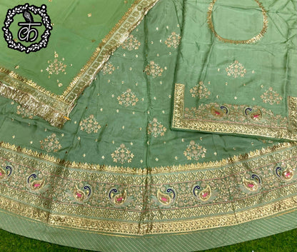 Upada Silk Traditional Wedding Rajputi Poshak with Gotta Patti Foiling Zari work In Light Green Color-81954