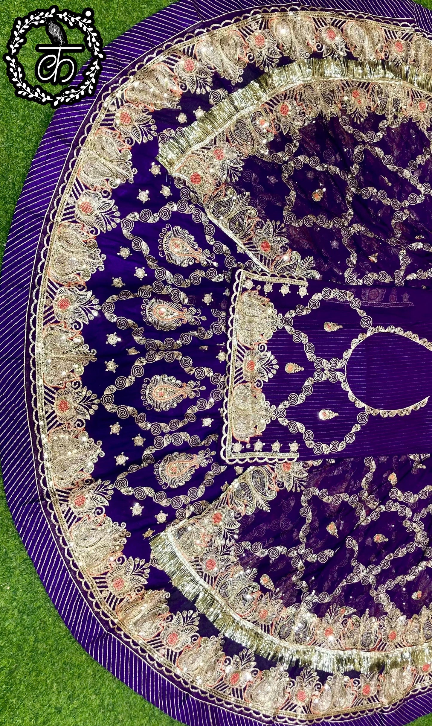 4 Meter Full Gher Humrahi Pure Wedding Party Wear Traditional Rajputi Poshak with Pittan work In purple color-82123