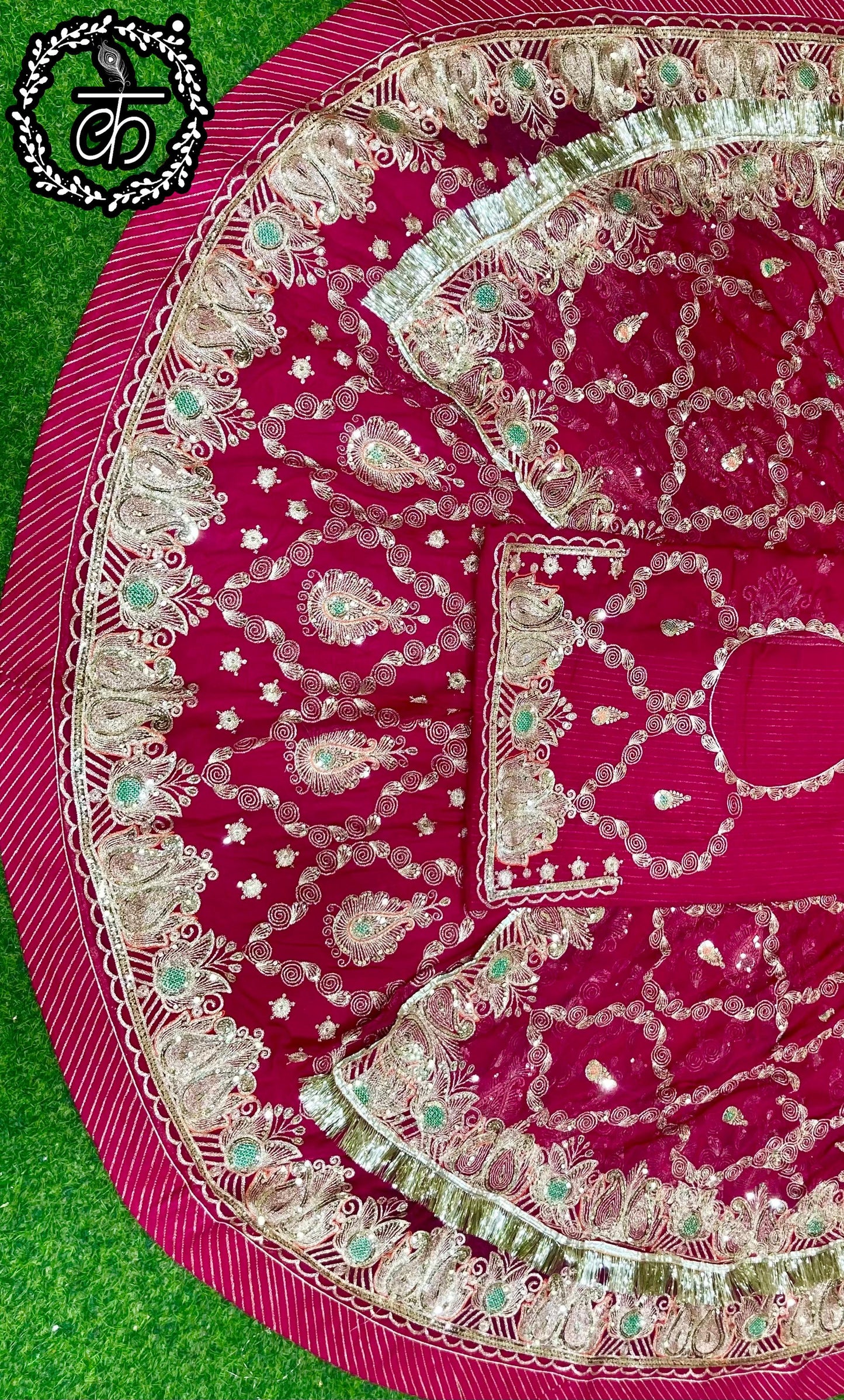 4 Meter Full Gher Humrahi Pure Wedding Party Wear Traditional Rajputi Poshak with Pittan work In Pink color-82129