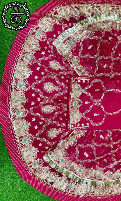 4 Meter Full Gher Humrahi Pure Wedding Party Wear Traditional Rajputi Poshak with Pittan work In Pink color-82129