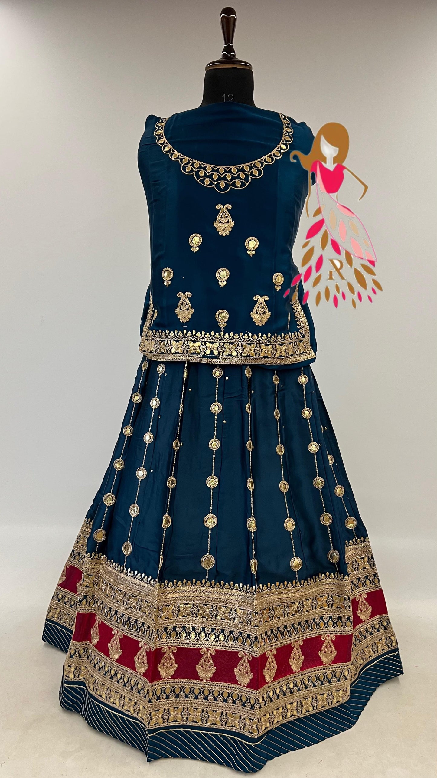 24 Kali Full Gher Satin Traditional Rajputi Poshak with Codding Work In Blue color-81382