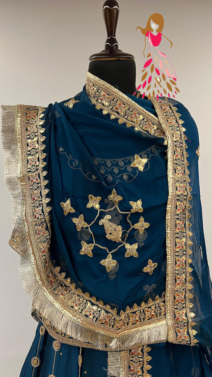 24 Kali Full Gher Satin Traditional Rajputi Poshak with Codding Work In Blue color-81382