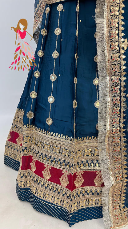 24 Kali Full Gher Satin Traditional Rajputi Poshak with Codding Work In Blue color-81382