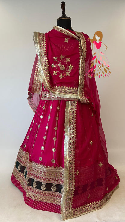 24 Kali Full Gher Satin Traditional Rajputi Poshak with Codding Work In Pink color-81381