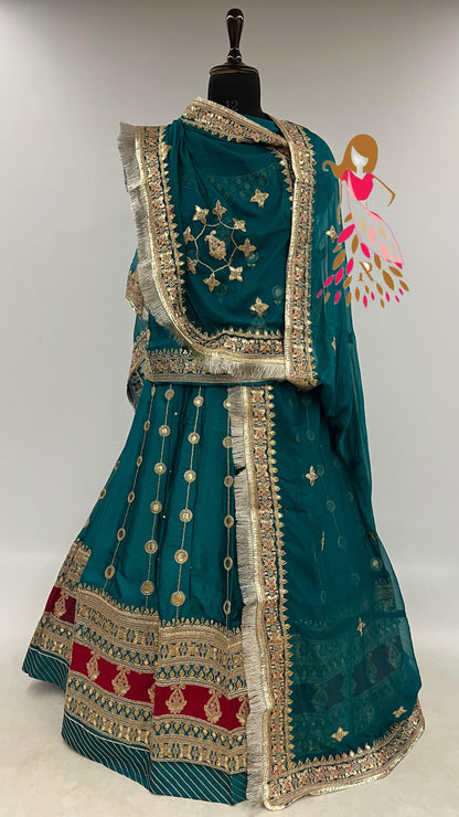 24 Kali Full Gher Satin Traditional Rajputi Poshak with Codding Work In Blue color-91047