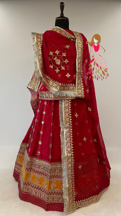 24 Kali Full Gher Satin Traditional Rajputi Poshak with Codding Work In Red color-91048