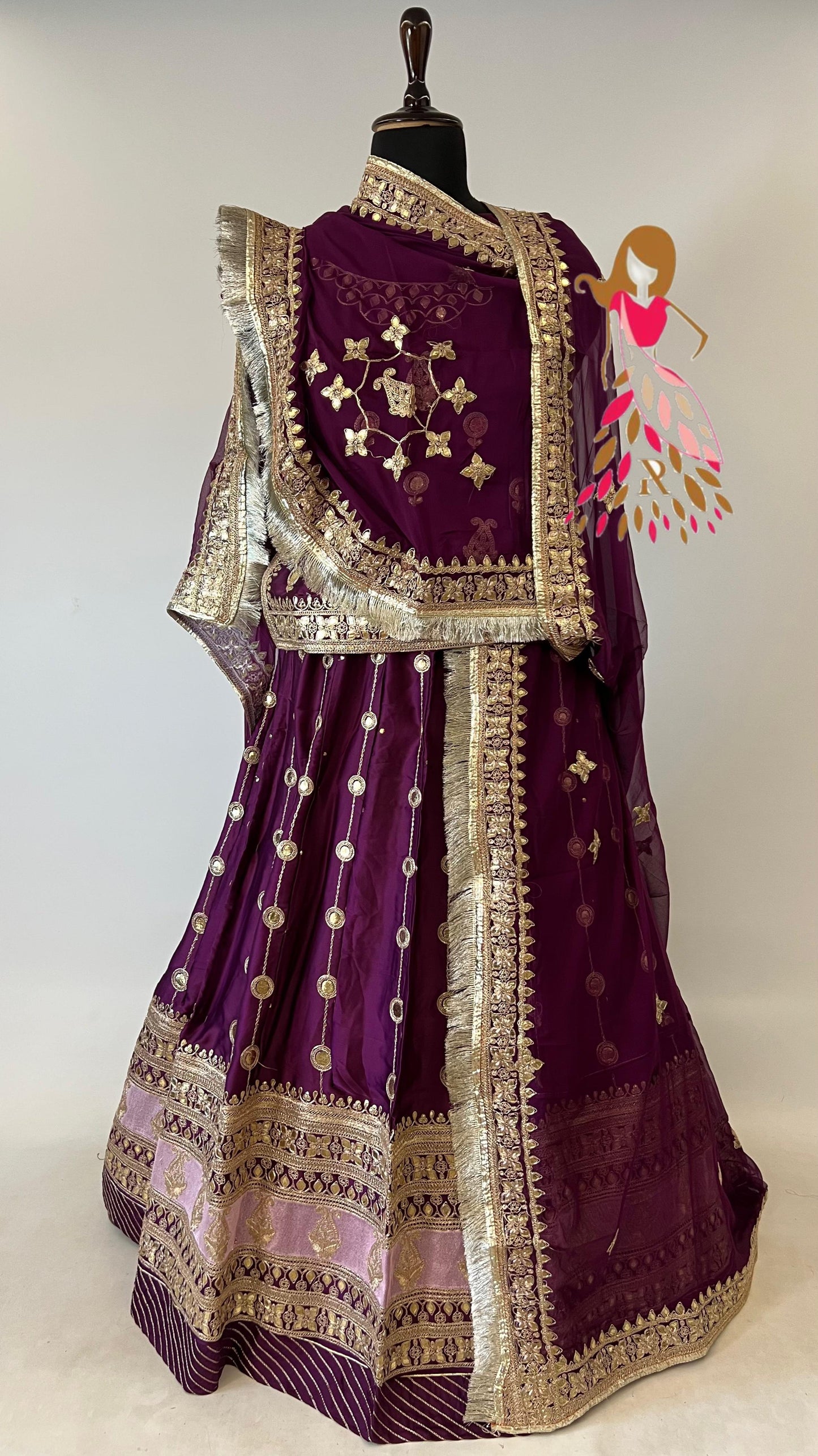 24 Kali Full Gher Satin Traditional Rajputi Poshak with Codding Work In Purple color-91043