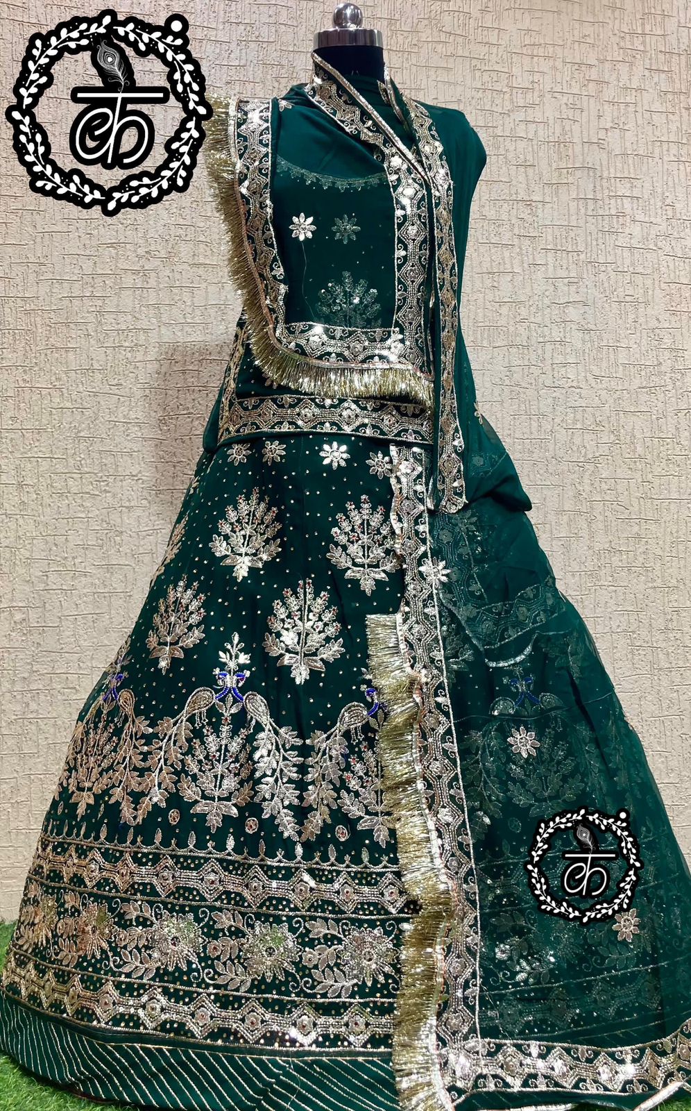 Humrahi Pure Wedding Traditional Rajputi Poshak with Barik Gotta Patti Work In Green color-81156