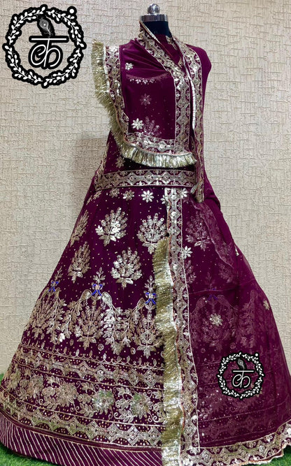 Humrahi Pure Wedding Traditional Rajputi Poshak with Barik Gotta Patti Work In Purple color-81157