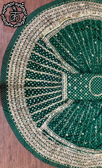 30 Kali Full Gher Banarasi Wedding Traditional Rajputi Poshak with Sequence Work In Green color-82025