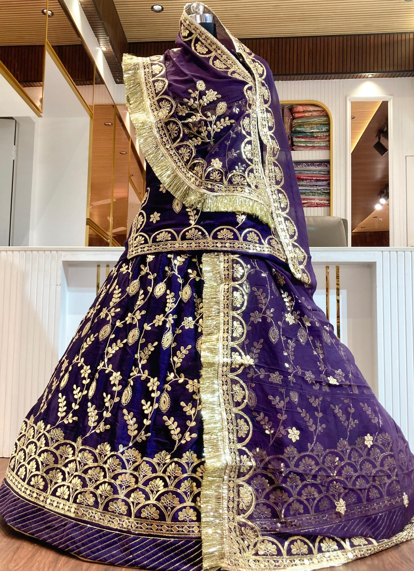 24 Kali Full Gher Bamber Satin Wedding Traditional Rajputi Poshak with Zari work In Blue color-81933