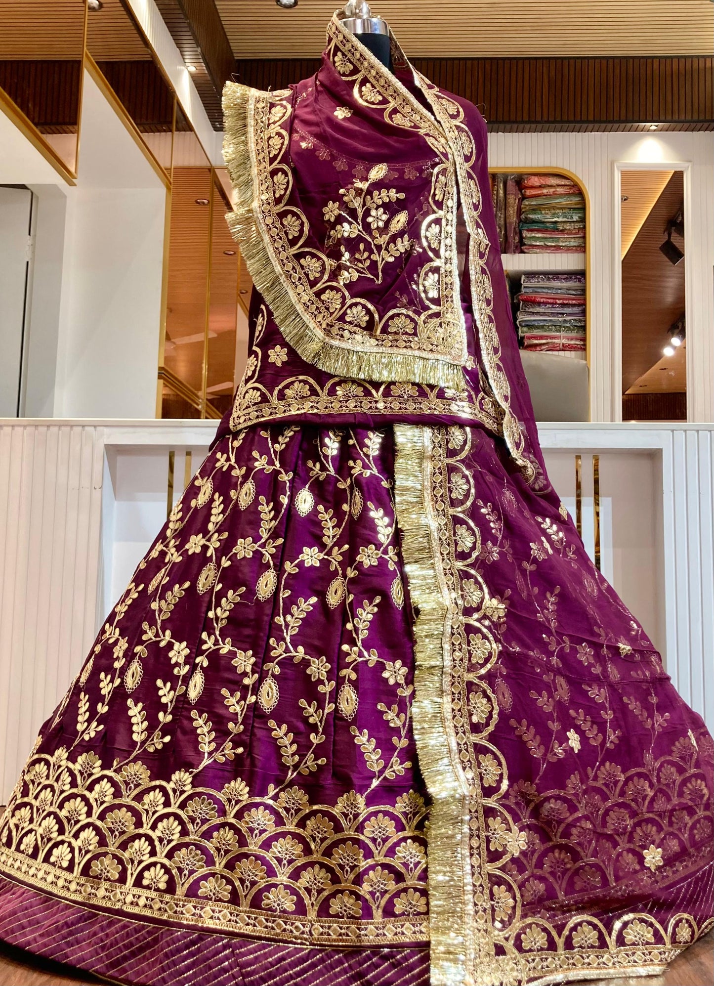 24 Kali Full Gher Bamber Satin Wedding Traditional Rajputi Poshak with Zari work In Purple color-61116