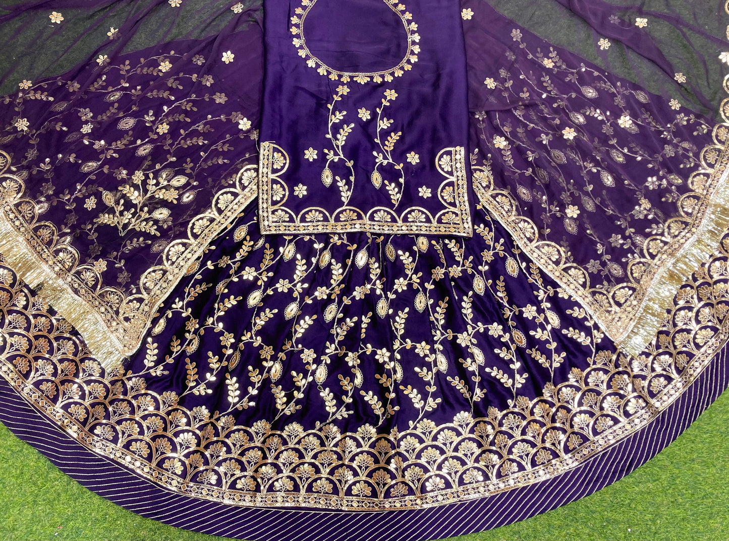 24 Kali Full Gher Bamber Satin Wedding Traditional Rajputi Poshak with Zari work In Blue color-81933