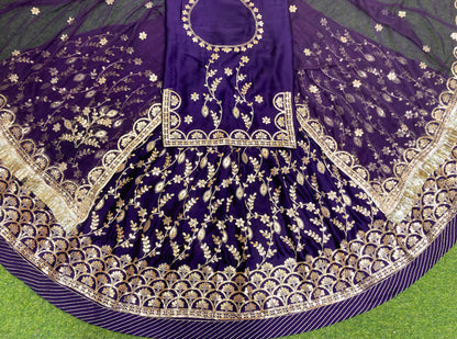 24 Kali Full Gher Bamber Satin Wedding Traditional Rajputi Poshak with Zari work In Blue color-81933