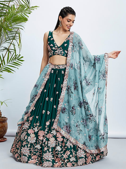 Georgette Traditional Reception Semi-Stitched Lehenga Choli In Blue color-40981