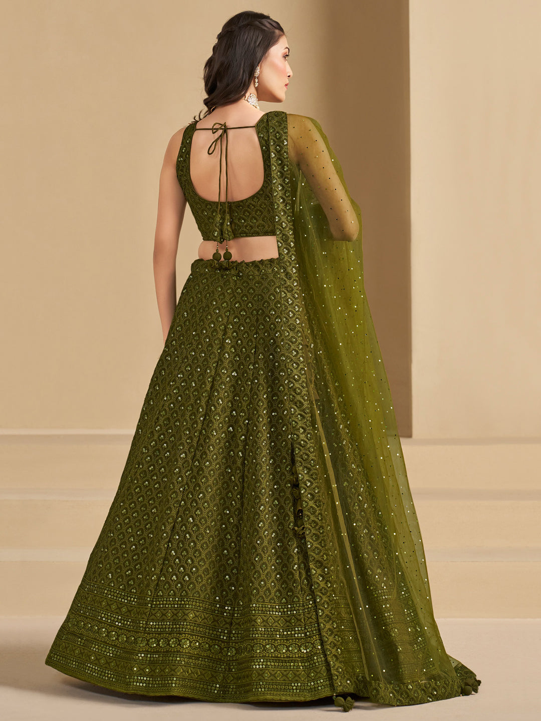 Georgette Traditional Reception Semi-Stitched Lehenga Choli In Green color-41008