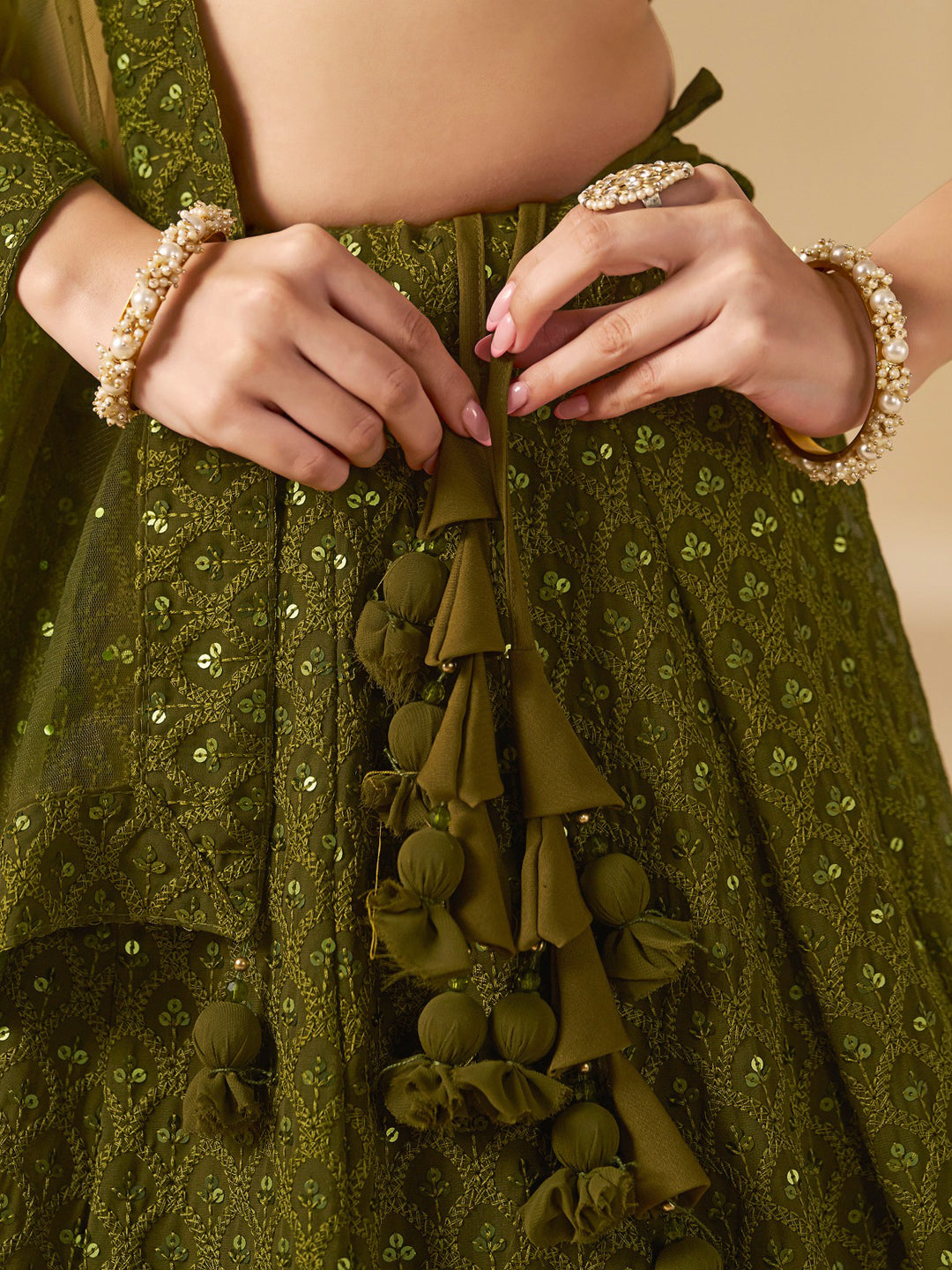 Georgette Traditional Reception Semi-Stitched Lehenga Choli In Green color-41008