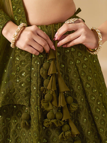 Georgette Traditional Reception Semi-Stitched Lehenga Choli In Green color-41008