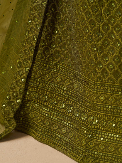 Georgette Traditional Reception Semi-Stitched Lehenga Choli In Green color-41008