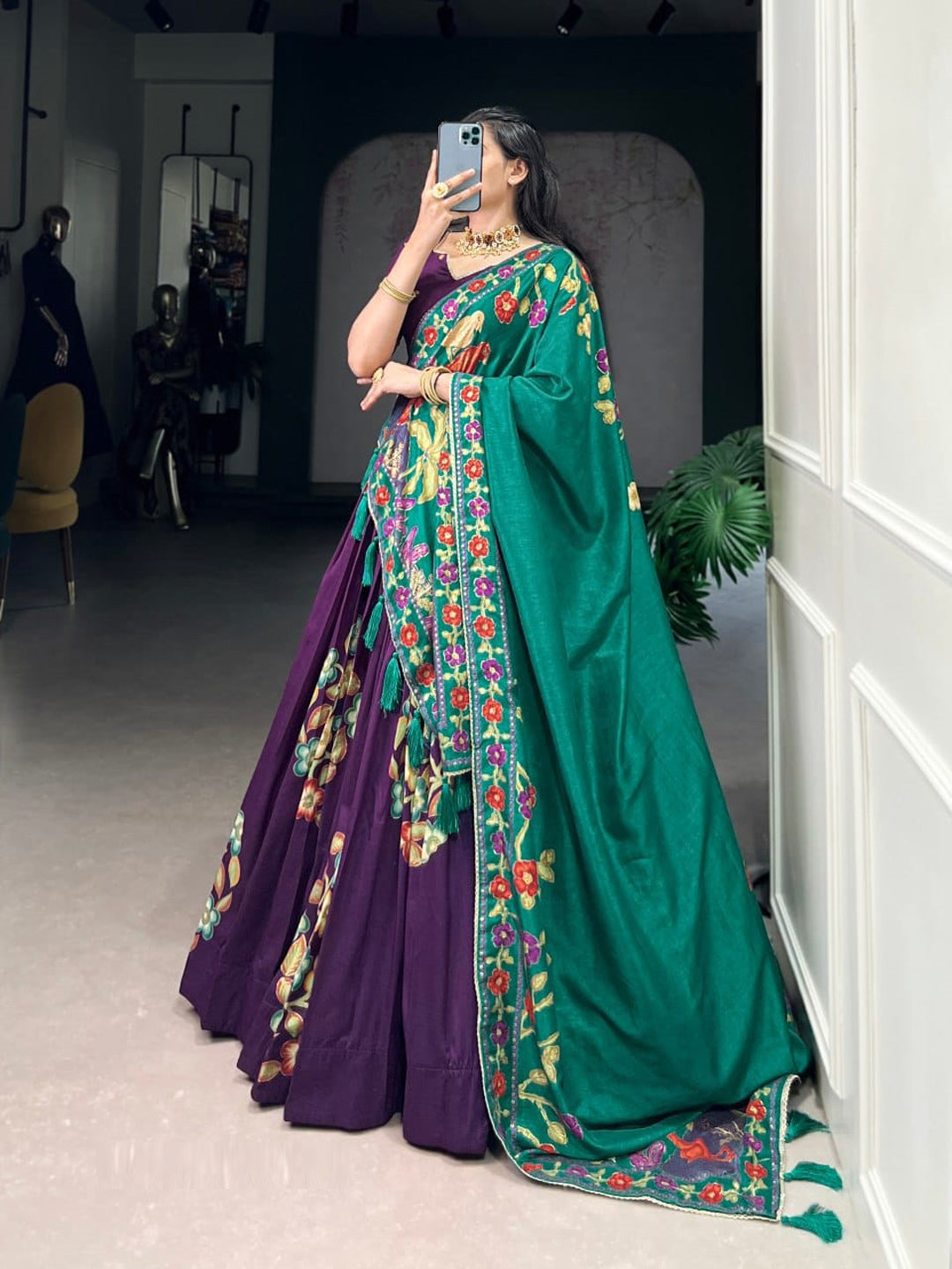 Tussar Silk Printed Reception Sangeet Semi-Stitched Lehenga Choli -40999