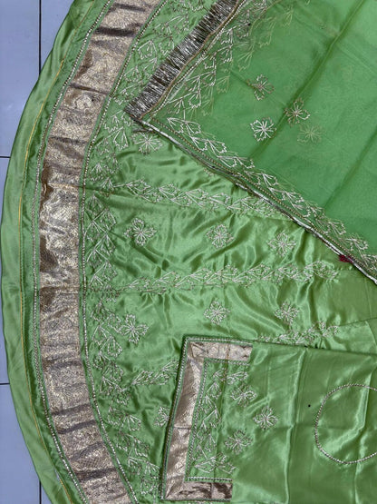 Green Premium Silk Crepe Rajputi Poshak with Traditional Lafa and Gota Work-91897
