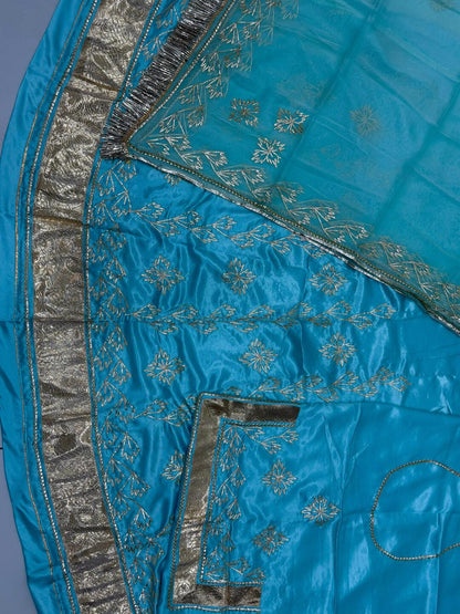 turquoise Premium Silk Crepe Rajputi Poshak with Traditional Lafa and Gota Work-91896