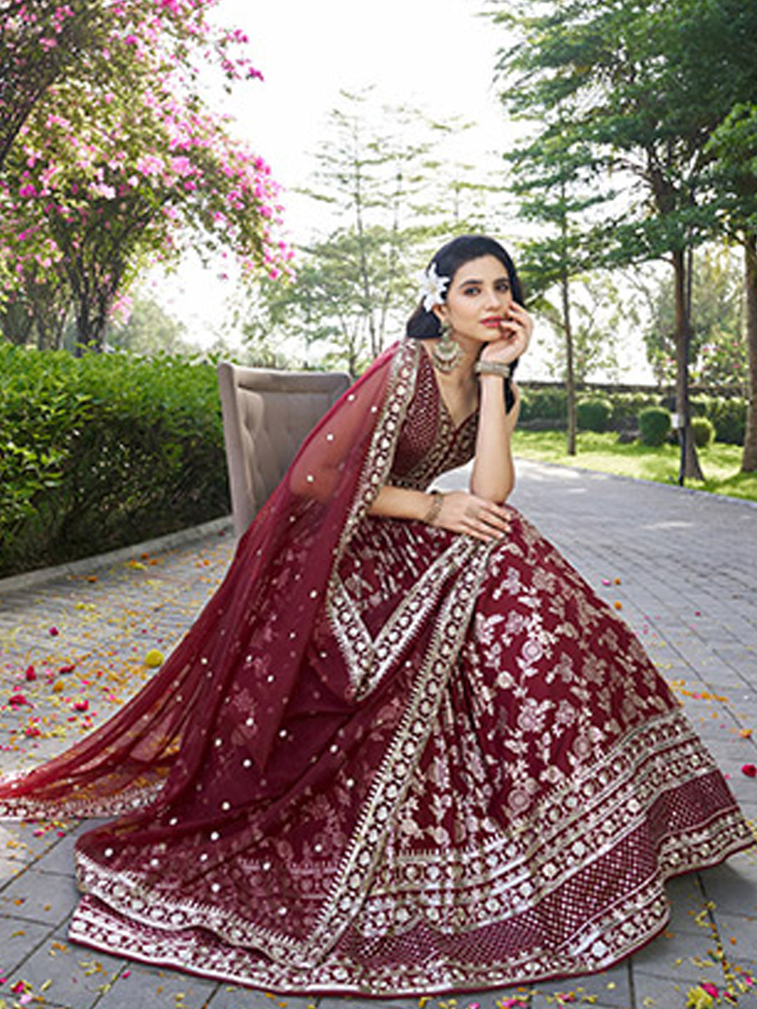 Dola Silk jacquard Traditional Reception Semi-Stitched Lehenga Choli In maroon color-61135