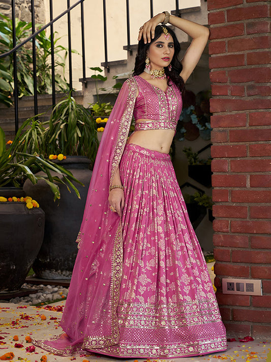 Dola Silk jacquard Traditional Reception Semi-Stitched Lehenga Choli In Pink color-81153