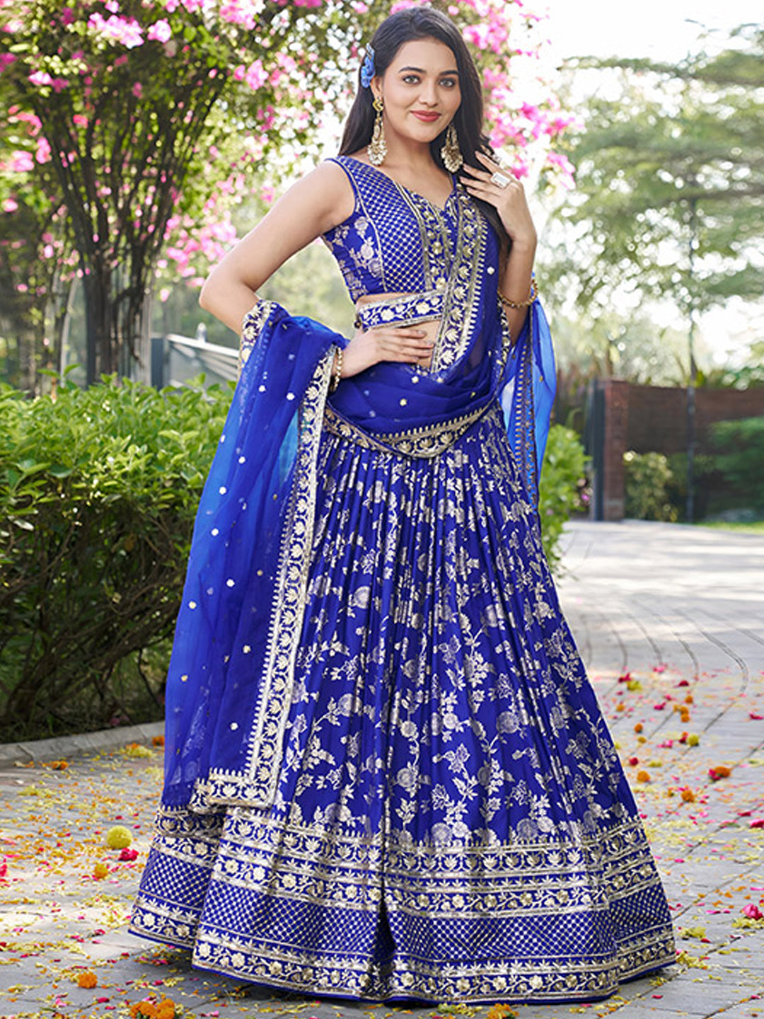 Dola Silk jacquard Traditional Reception Semi-Stitched Lehenga Choli In Blue color-82030