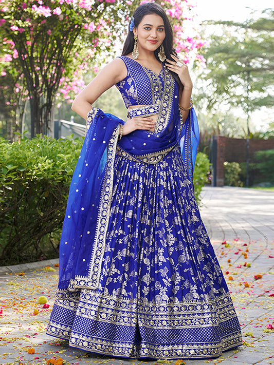 Dola Silk jacquard Traditional Reception Semi-Stitched Lehenga Choli In Blue color-82030