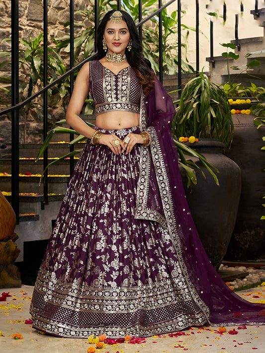 Dola Silk jacquard Traditional Reception Semi-Stitched Lehenga Choli In purple color-82028