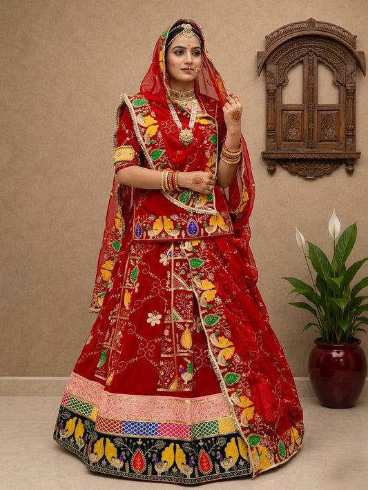 Red Designer Blooming Georgette Vintage Rajputi Poshak with Sequence Work-92002