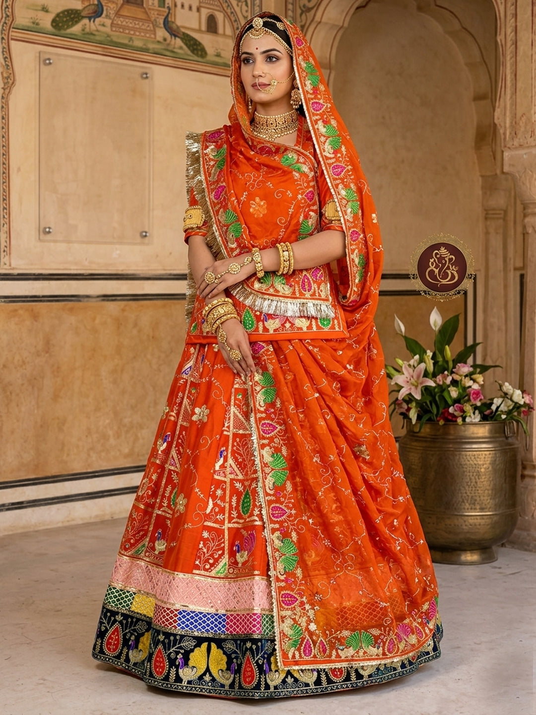 Orange Designer Blooming Georgette Vintage Rajputi Poshak with Sequence Work-92001