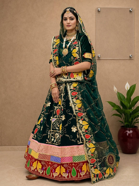 Green Designer Blooming Georgette Vintage Rajputi Poshak with Sequence Work-92003