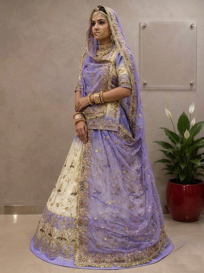 Designer Double-Shaded Blooming Silk Rajputi Poshak with 4-Meter Flare and Heavy Zari Work-91992