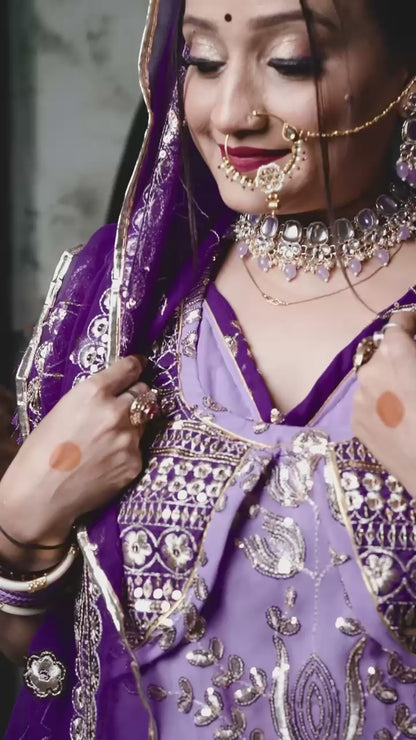 7 Miter full Gher Vintage Georgette Premium quality Rajputi Poshak In Purple color-91481