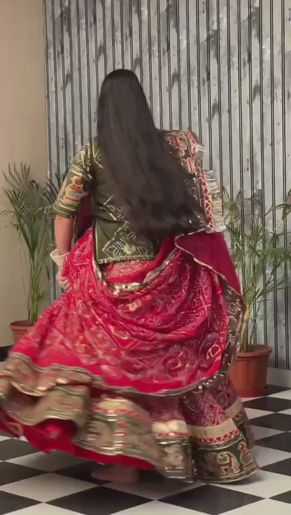 7 Miter full Gher Vintage Georgette Premium quality Bridal Rajputi Poshak In Red color-91479