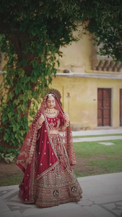 Silk Traditional Wedding Reception Bridal Lehenga In maroon color-41095