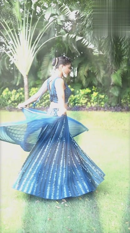 Georgette Traditional Partwear Reception Lehenga In Blue color-41092