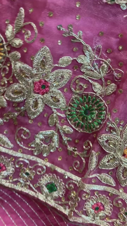 Tissue Organza Premium quality Rajputi Poshak In Pink color-91505