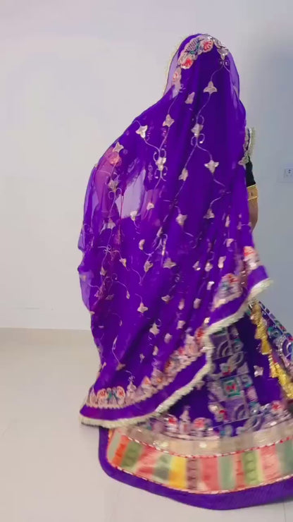 Georgette 7 Miter full Gher Premium quality Bridal Rajputi Poshak In Purple color-91581