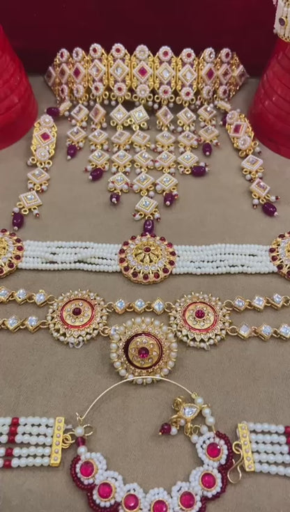 Rajwadi Moti Madhliya Bridal Rajputi Jewellery Combo Set-81908